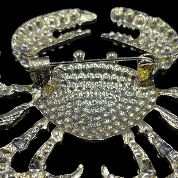 Crab Rhinestone Brooch Pair Nautical Coquette Kawaii Coastal Ocean Statement Pin - Picture 7 of 8